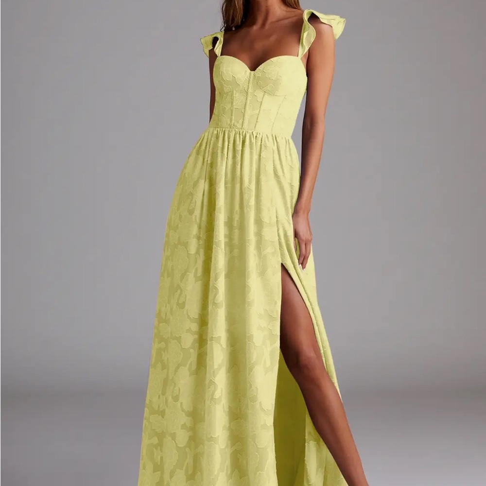 Azazie Light Yellow Maxi Dress